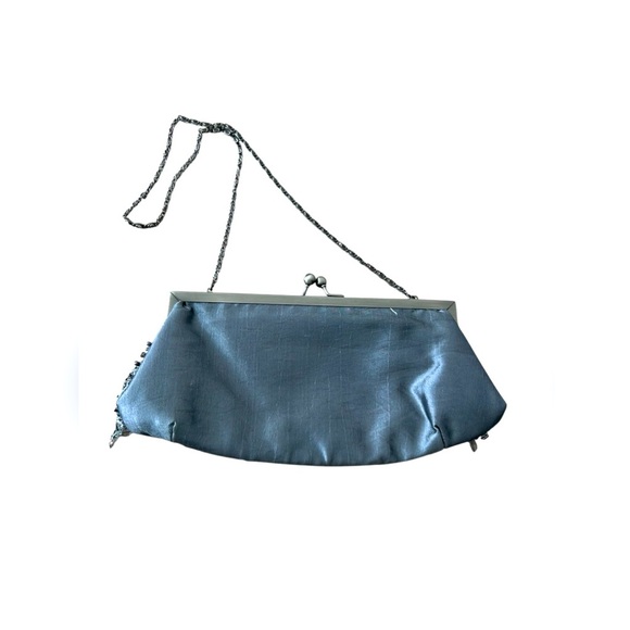 Silver gray glamorous hand/shoulder bag with lace and rhinestones - Picture 5 of 8